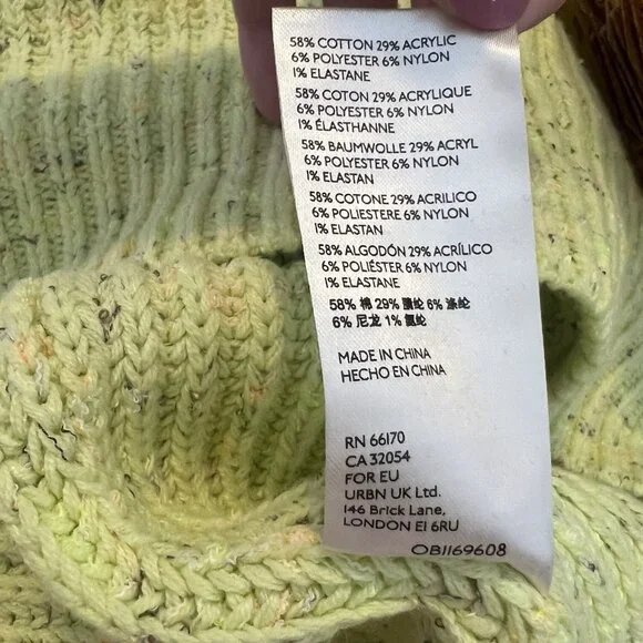 Free People Leo Tunic Sweater Medium Size Green Yellow Cowl Neck Confetti Knit - Picture 11 of 11